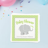 Serviette En Papier Baby shower éléphant moderne vert et gris