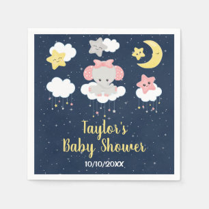 Serviette En Papier Baby Shower Eléphant Rose et Nuit