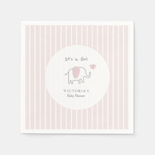 Serviette En Papier Baby Shower Éléphant Rose Pâle Minimaliste