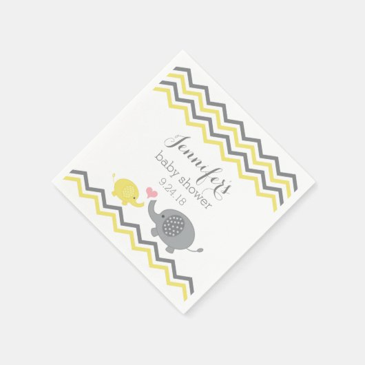 Serviette En Papier Baby shower éléphant serviettes gris jaune Chevron (Coin)