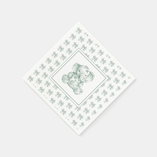 Serviette En Papier Baby shower Eléphant Toile Verte (Coin)
