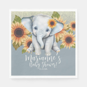 Serviette En Papier Baby Shower Éléphant Tournesol Paillettes Bleu Pou