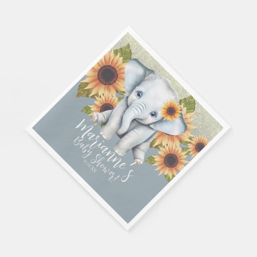 Serviette En Papier Baby shower éléphant Tournesol Parties scintillant (Coin)