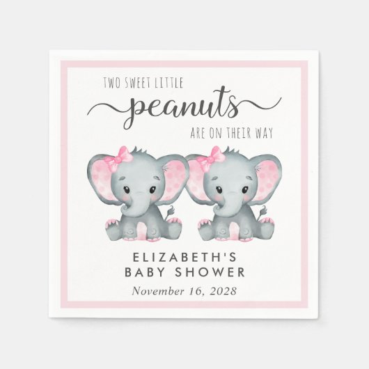 Serviette En Papier Baby shower Eléphant Twin Girls (Devant)