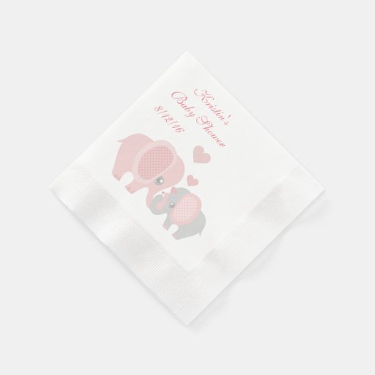 Serviette En Papier Baby Shower, Éléphants Roses Mignons (Coin)