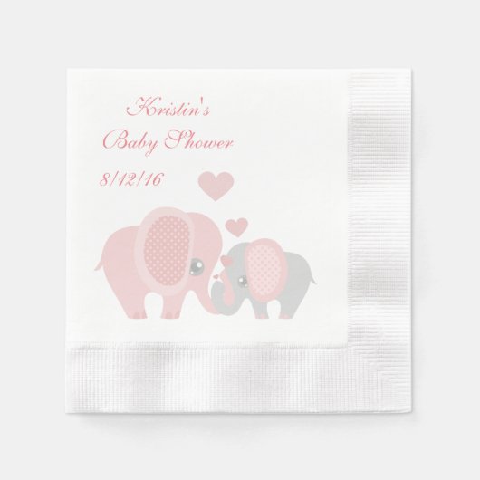 Serviette En Papier Baby shower, Eléphants roses mignons (Devant)