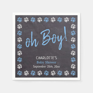 Serviette En Papier Baby shower Empreinte de patte Chalkboard Blue Boy