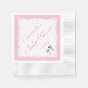 Serviette En Papier Baby shower, Empreintes bébé, Blanc rose
