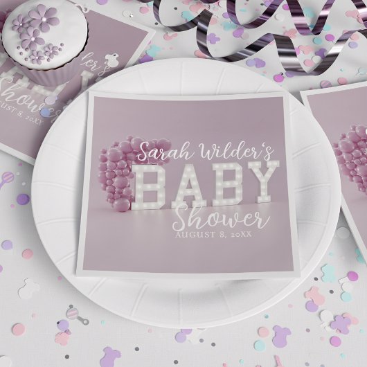 Serviette En Papier Baby shower en arc rose Dusty pour fille rose