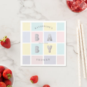 Serviette En Papier Baby shower en argent Pastel Color Block