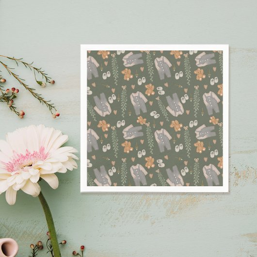 Serviette En Papier Baby shower en cuir marron neutre pour le genre