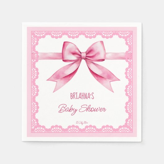 Serviette En Papier Baby shower en dentelle rétro rose modèle imprimé (Devant)
