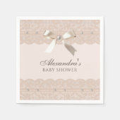 Serviette En Papier Baby shower en dentelle Satin Bow Rose Pearls (Devant)