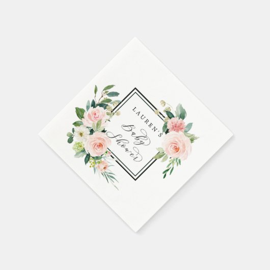 Serviette En Papier Baby shower en fleurs rose pâle (Coin)
