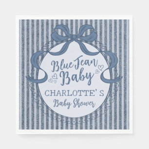 Serviette En Papier Baby shower en jean bleu à noeud papillon Coquette