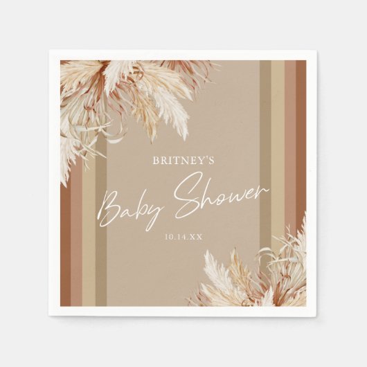 Serviette En Papier Baby shower en laiton Rustique Boho Pampas (Devant)