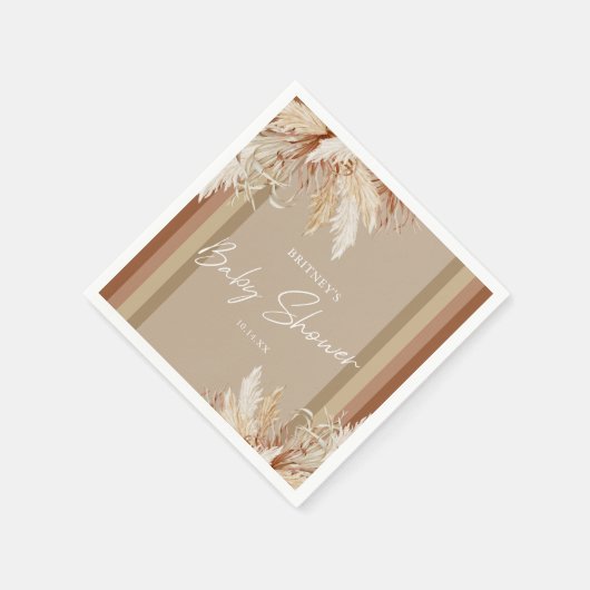 Serviette En Papier Baby shower en laiton Rustique Boho Pampas (Coin)