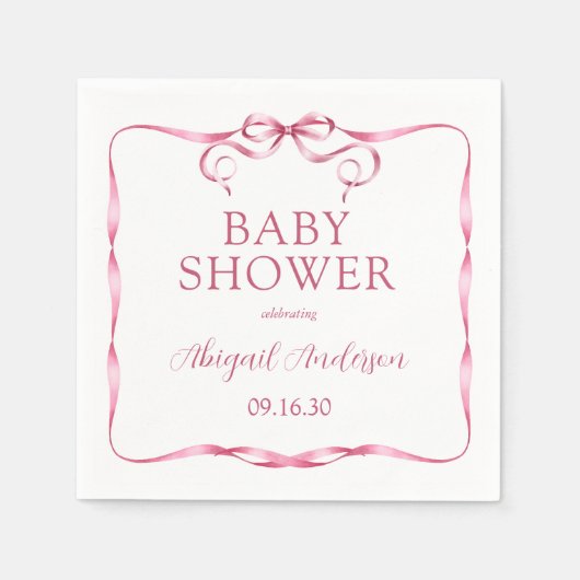 Serviette En Papier Baby shower en ruban rose aquarelle (Devant)