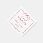 Serviette En Papier Baby shower en ruban rose aquarelle (Coin)