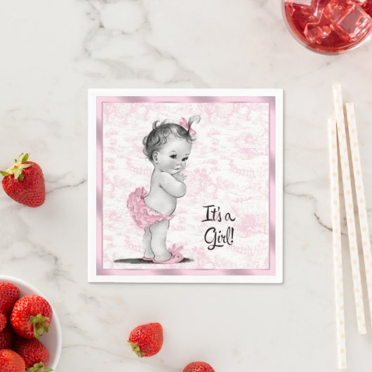 Serviette En Papier Baby shower en toile rose (En situation)