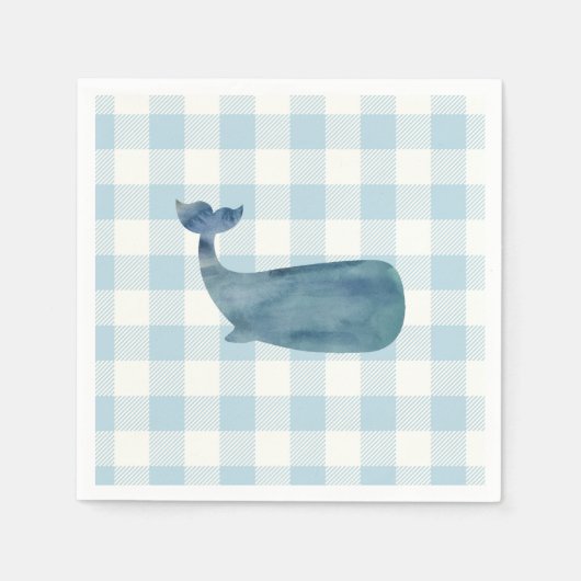 Serviette En Papier Baby shower En vichy bleu baleine (Devant)