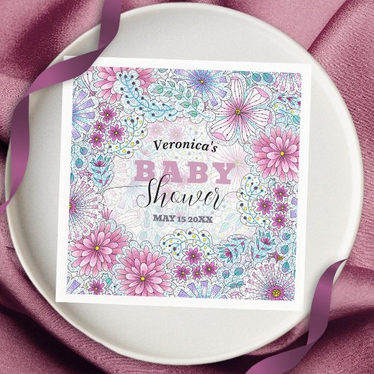 Serviette En Papier Baby shower enchanteur de fleurs de prairie bohème