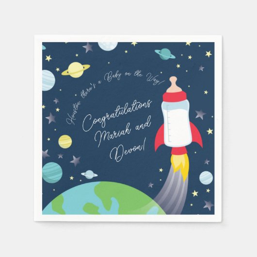 Serviette En Papier Baby shower Espace Extérieur Bouteille Fusée Navir (Devant)