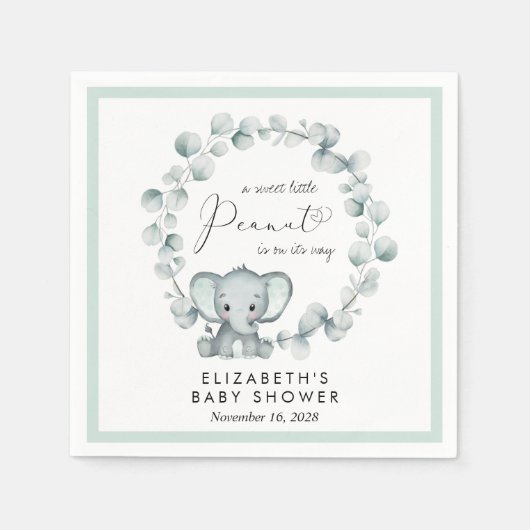 Serviette En Papier Baby shower Eucalyptus Eléphant mignon (Devant)