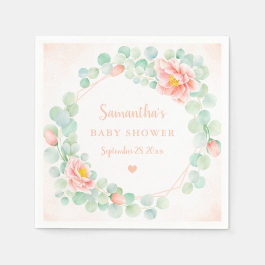 Serviette En Papier Baby shower Eucalyptus Feuille perceuse de germes  (Devant)