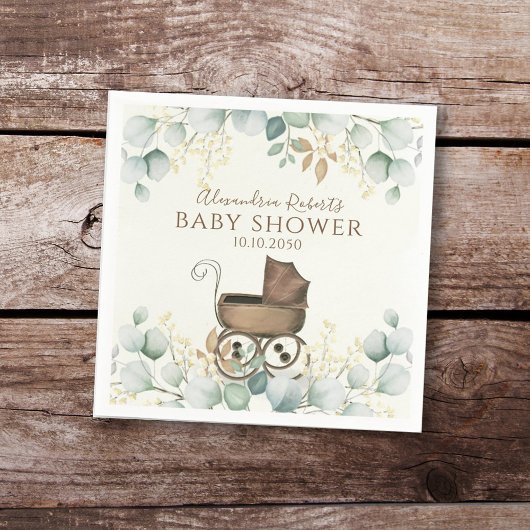 Serviette En Papier Baby shower Eucalyptus Feuilles Élégant Botanique