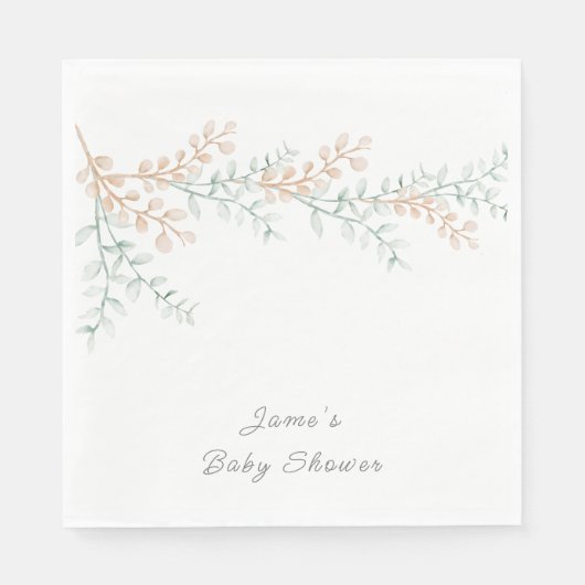 Serviette En Papier Baby shower Eucalyptus simple et élégant (Devant)