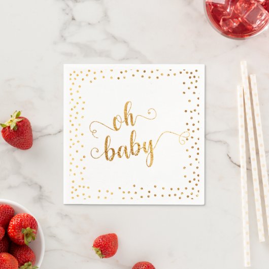 Serviette En Papier baby shower Faux Gold Foil Confetti (En situation)