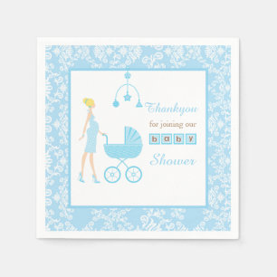 Serviette En Papier Baby shower femme bleu Damask Blonde