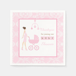 Serviette En Papier Baby shower femme femme rose Damask Brunette