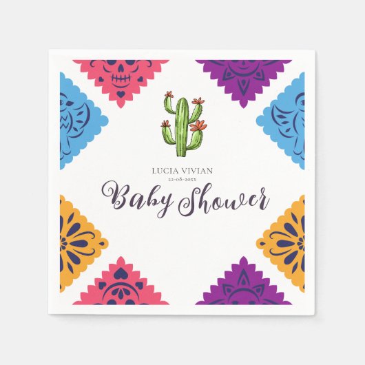 Serviette En Papier Baby shower Festif Mexicain en papier Ventilateur  (Devant)