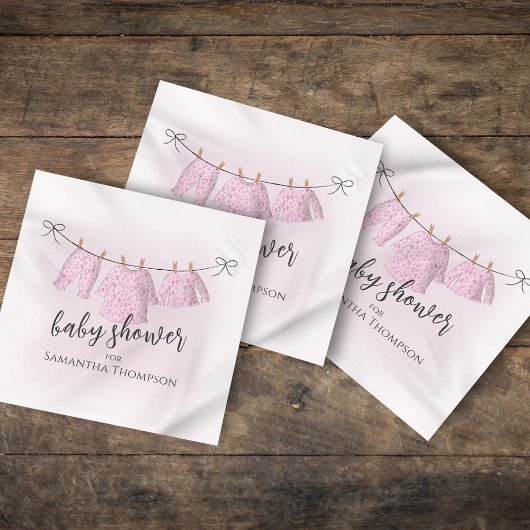 Serviette En Papier Baby shower fille Aquarelle rose Clothesline