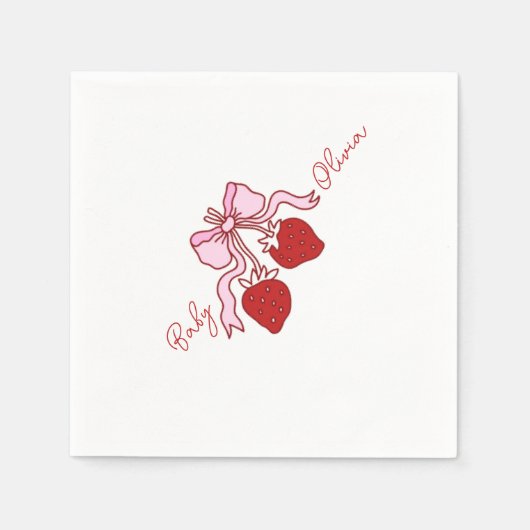 Serviette En Papier baby shower fille arc rose fraise (Devant)