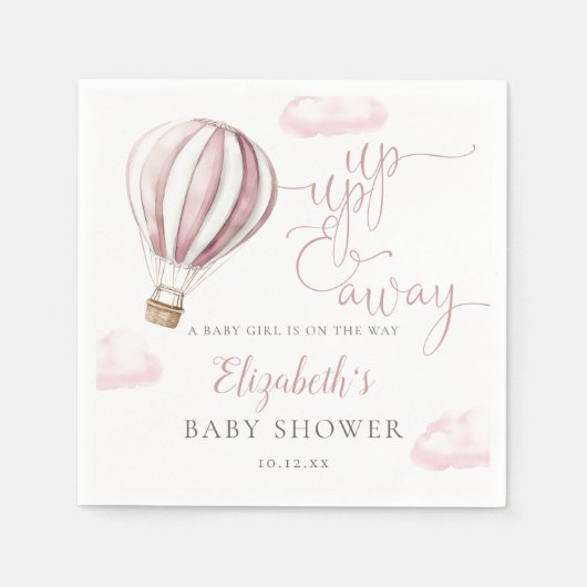 Serviette En Papier Baby shower Fille Balloon Rose À Air Chaud (Devant)