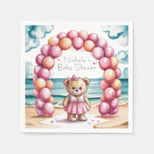 Serviette En Papier Baby shower Fille Blonde Beachside Teddy Bear