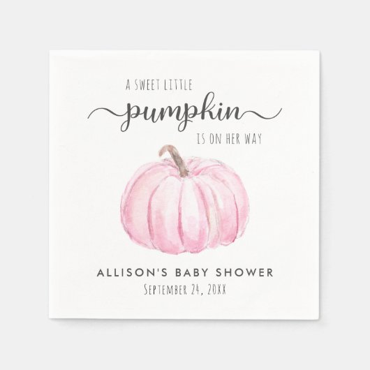 Serviette En Papier Baby shower fille Citrouille d'aquarelle mignonne (Devant)