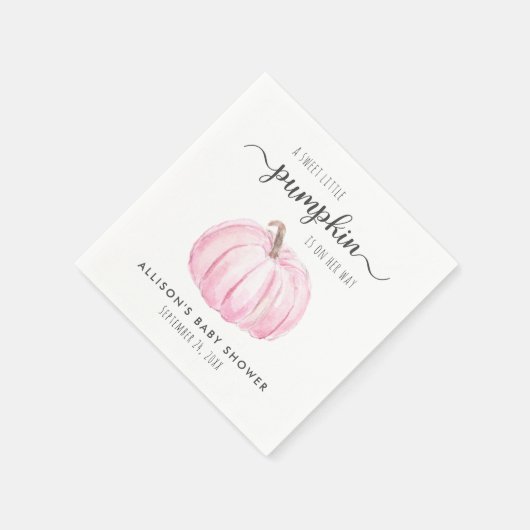 Serviette En Papier Baby shower fille Citrouille d'aquarelle mignonne (Coin)