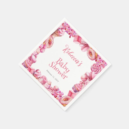 Serviette En Papier Baby shower fille de cadre de bonbons rose (Coin)