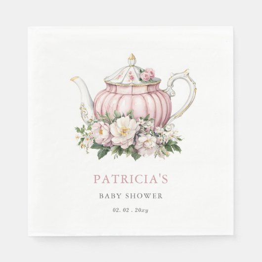 Serviette En Papier Baby shower Fille de Tea Party rose vif (Devant)