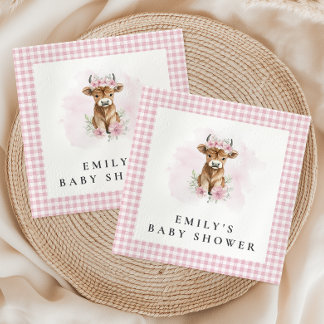 Serviette En Papier Baby Shower Fille de Vache Écossaise Aquarelle Ros