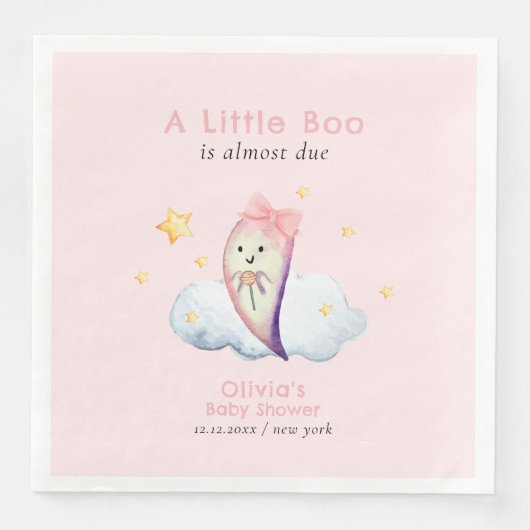 Serviette En Papier Baby shower Fille Fantôme Petit Boo Rose (Devant)