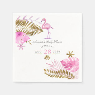 Serviette En Papier Baby Shower Fille Flamant Tropical Rose et Or