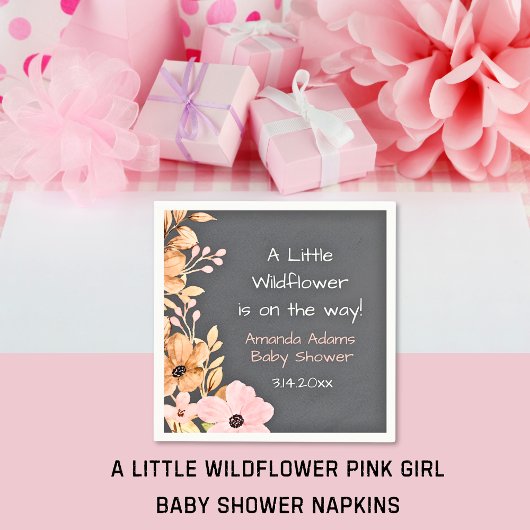 Serviette En Papier Baby Shower Fille Fleur Rose Pâle