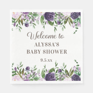 Serviette En Papier Baby Shower Fille Florale Aquarelle Élégante Viole