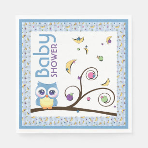 Serviette En Papier Baby Shower Fille Hibou Bleu Lune Céleste Étoile