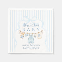 Baby Shower Fille Jean Bleu Moderne Rayé